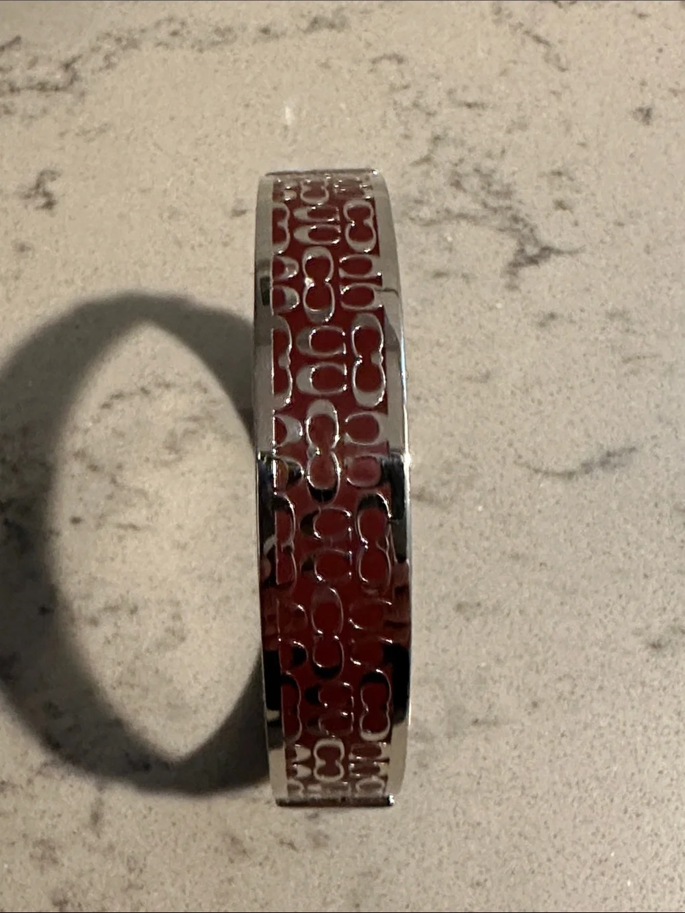 Coach Silver-Tone Bangle with Deep purple Signature Enamel